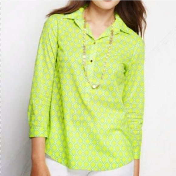 LANDS' END Geometric Print Popover Blouse